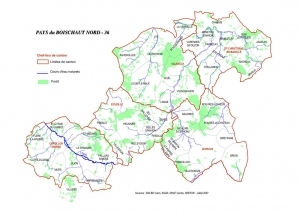 Carte des cantons du pays du Boischaut nord dans l'Indre